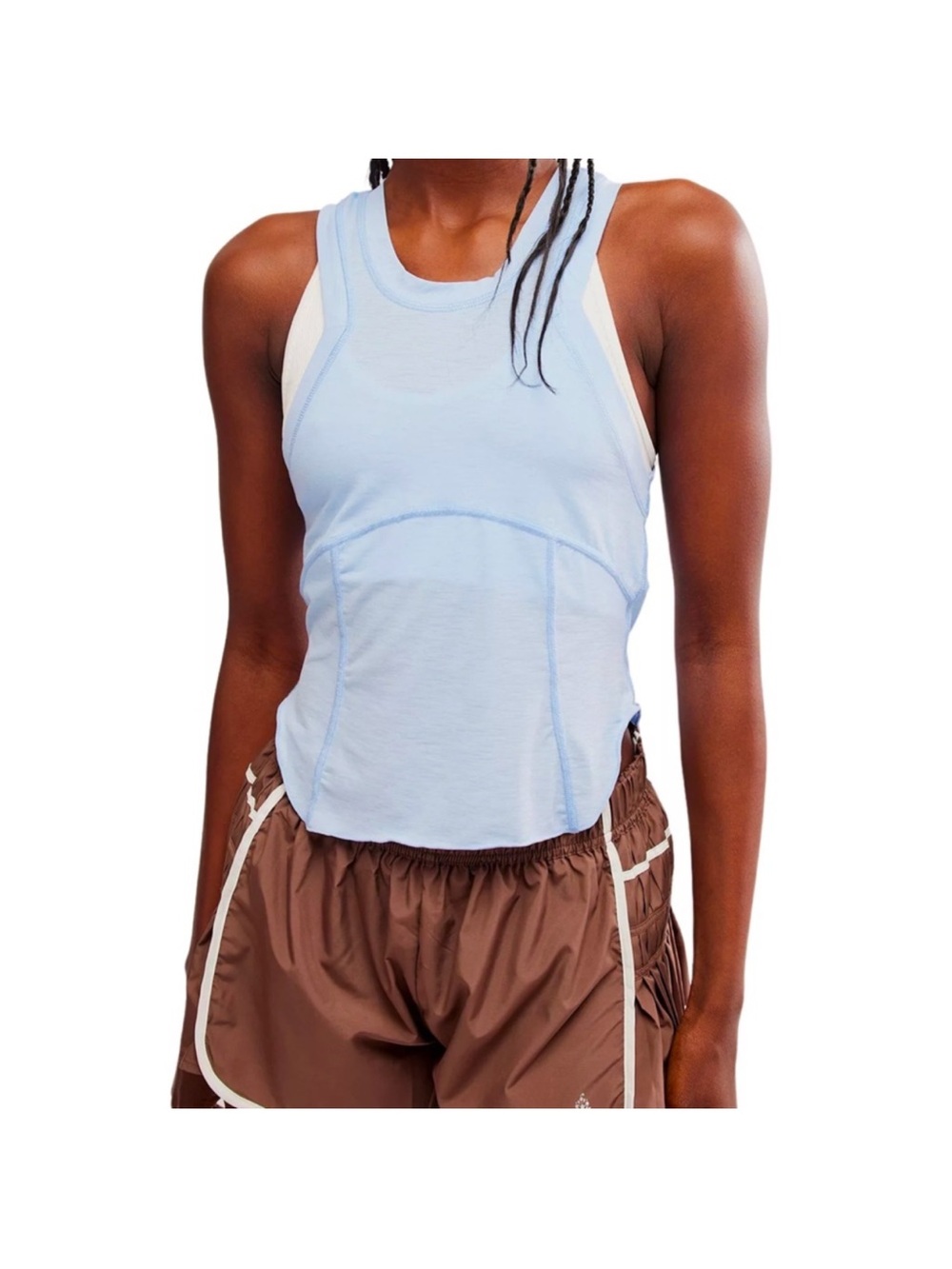 Free People Light Blue Tempo Silver Lining Tank, Sz Large